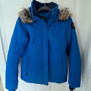 Obermeyer Blue Ski Jacket with Faux Fur - Size 8